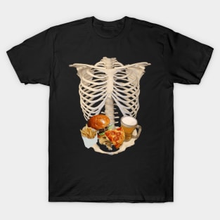 1980s funny halloween Fast Food in Human Skeleton T-Shirt